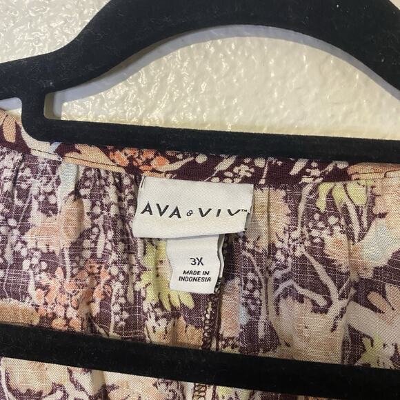AVA & VIV Top Size 3X Multicolor Floral V Neck 100% Rayon 3/4 Sleeve Blouse - Picture 3 of 8